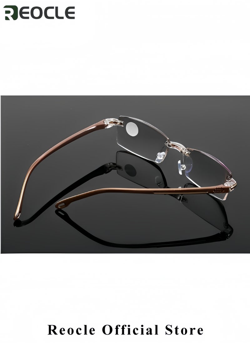 REOCLE Reading Glasses HD Anti-Blue Diamond Cut Edge Frameless Reading Glasses Computer Reader for Men Women  - Image 3