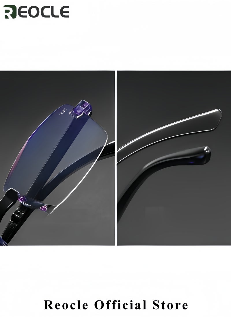 REOCLE Reading Glasses HD Anti-Blue Diamond Cut Edge Frameless Reading Glasses Computer Reader for Men Women  - Image 5