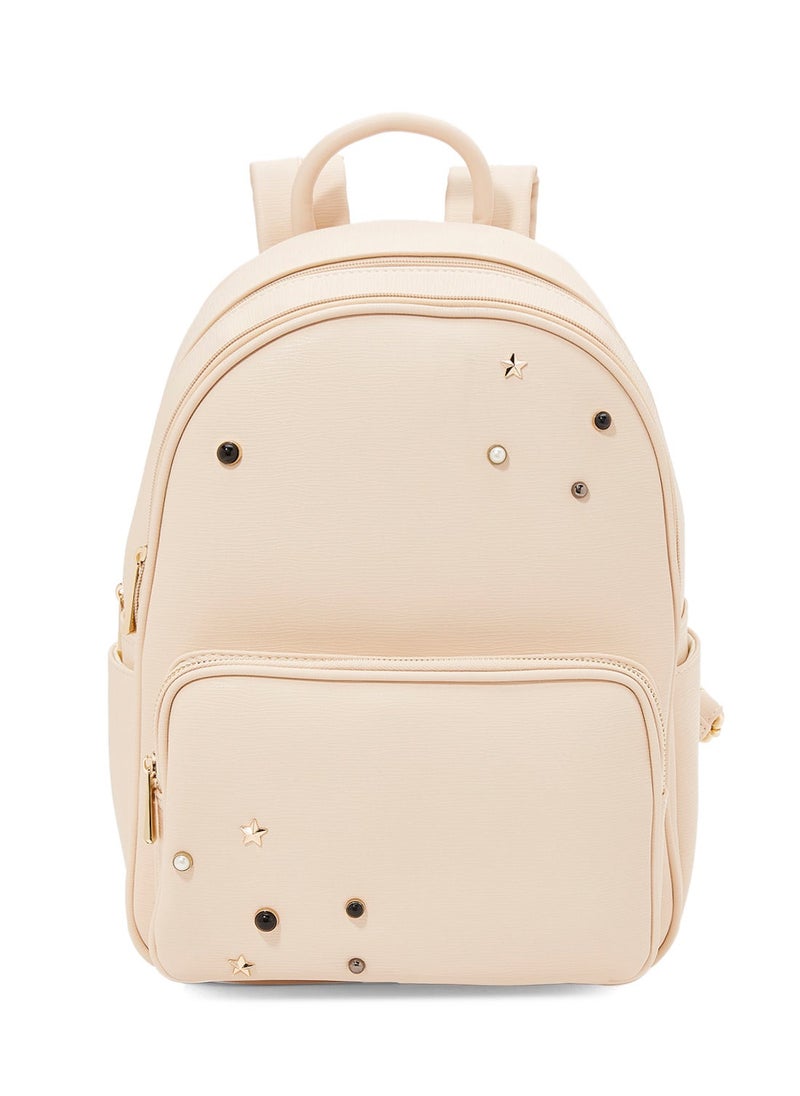NIBEMINENT - Faux Leather Backpack Beige - Image 1
