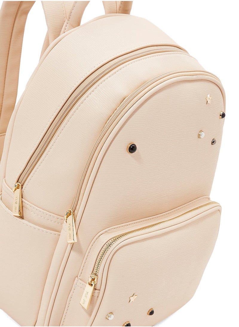 NIBEMINENT - Faux Leather Backpack Beige - Image 1