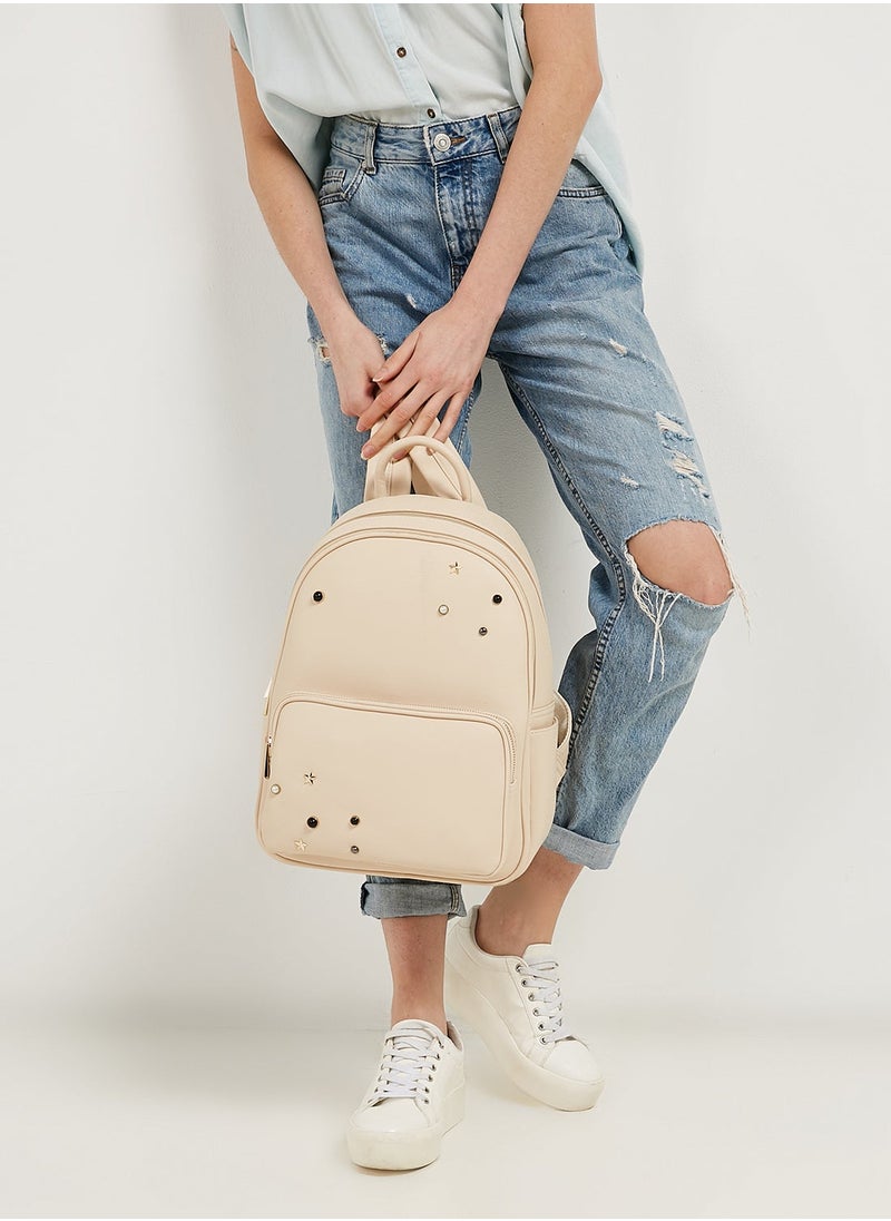 NIBEMINENT - Faux Leather Backpack Beige - Image 1