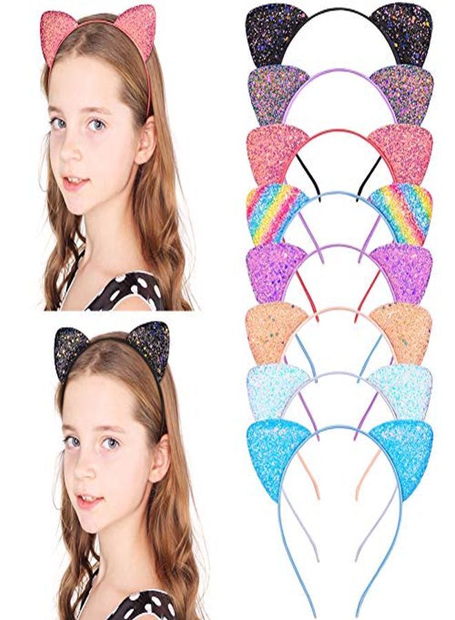 Beinou Glitter Cat Ears Headband 8 Pcs Kitty Headband For Girls And Women Sparkly Glitter Hair Metal Hoop Shiny Hairbands Hair Accessories For Daily Wearing And Party Decoration  - Image 2