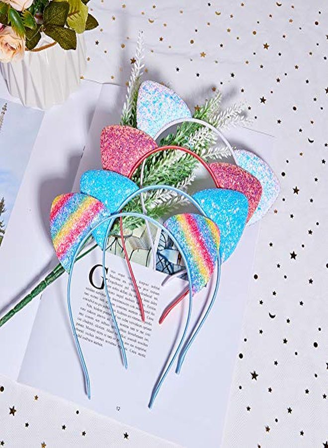 Beinou Glitter Cat Ears Headband 8 Pcs Kitty Headband For Girls And Women Sparkly Glitter Hair Metal Hoop Shiny Hairbands Hair Accessories For Daily Wearing And Party Decoration  - Image 5