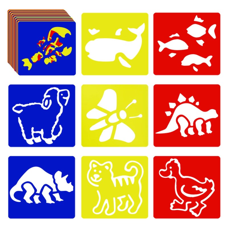 YETOOME 24 Pieces Stencils for Kids 59 x 55 Inches Chalk Drawing Stencils Large Washable Animal Themed Primary Shape Template for Kids Toddlers Preschooler