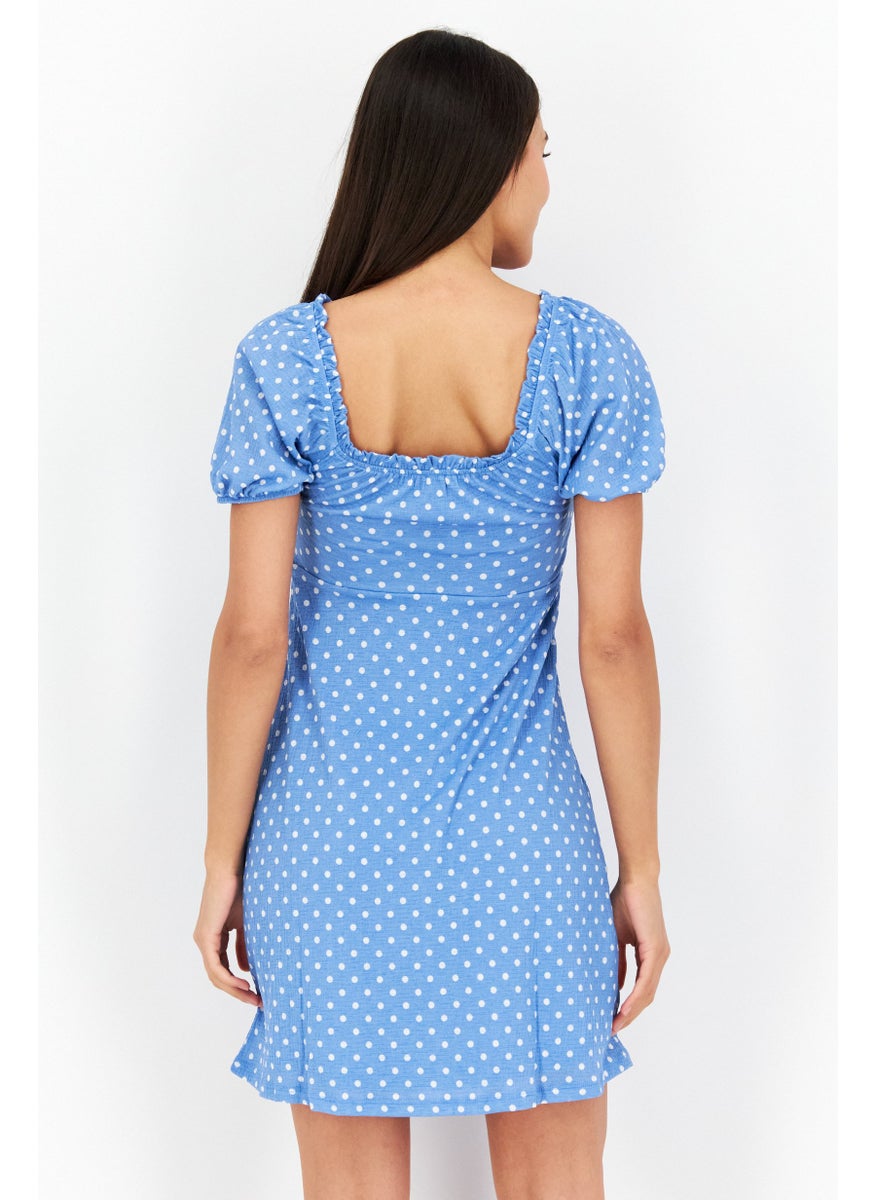 ONLY Women Polka Dots Mini Dress, Blue  - Image 3