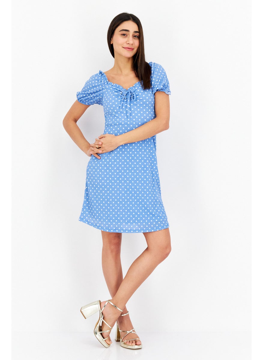 ONLY Women Polka Dots Mini Dress, Blue  - Image 4