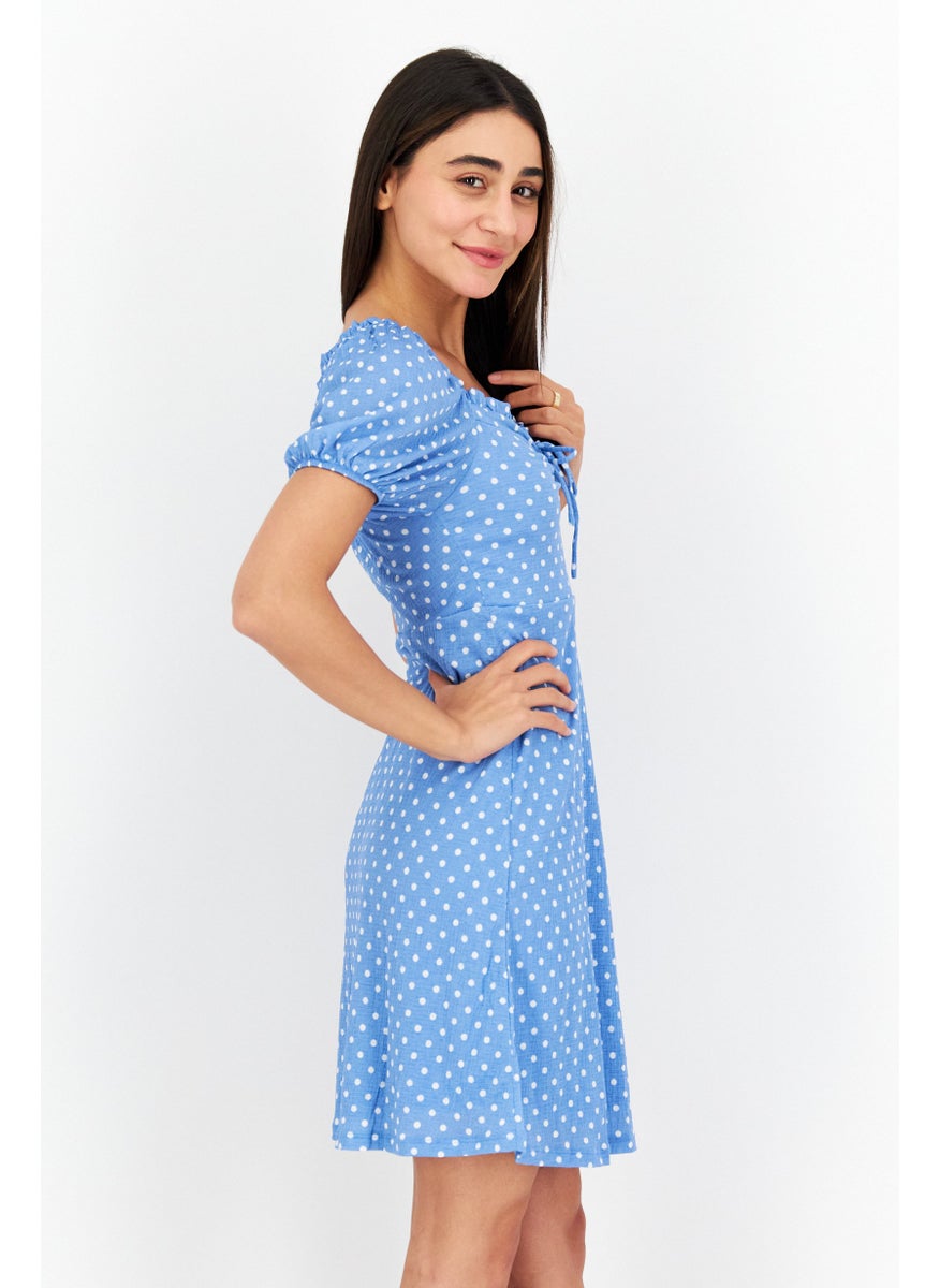 ONLY Women Polka Dots Mini Dress, Blue  - Image 2