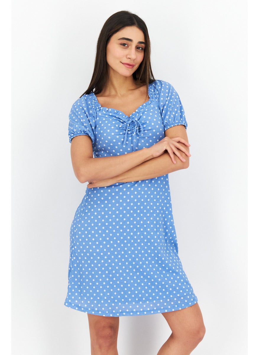ONLY Women Polka Dots Mini Dress, Blue  - Image 1