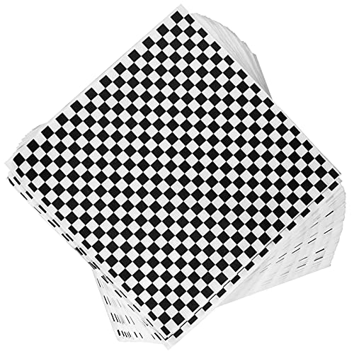 Oomcu 200 Sheets Black and White Checkered Dry Waxed Deli Paper Sheets, Paper Liners for Plastic Food Basket, Special for Wrapping Bread and Sandwiches(11.5''x11.5'') - Image 1