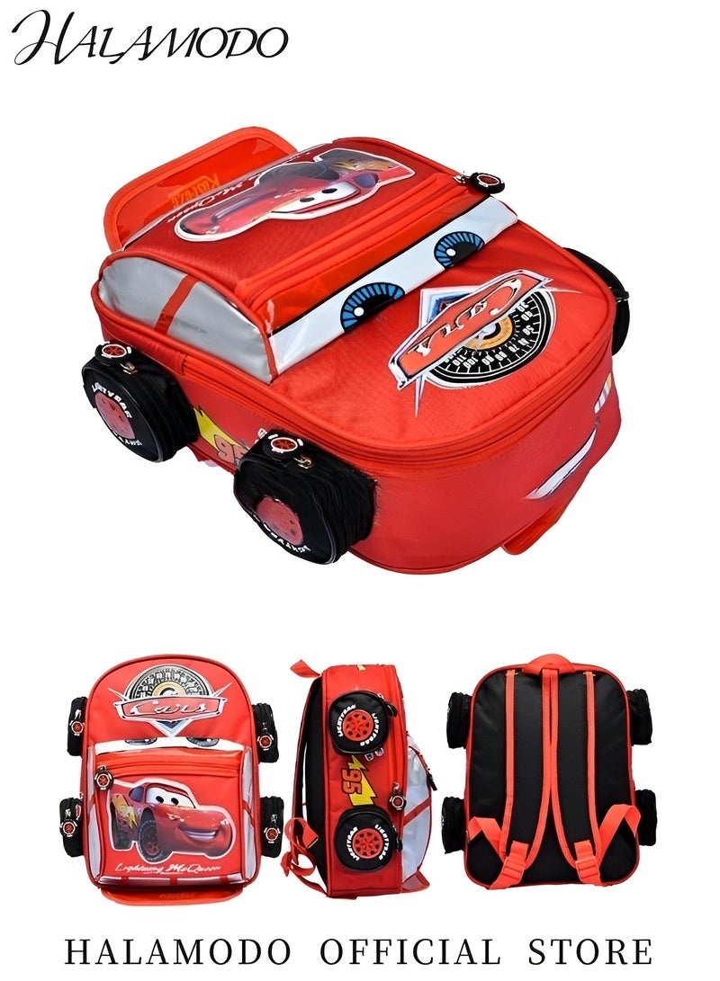 هالامودو حقيبة ظهر الأطفال حقيبة ظهر سيارة كرتونية مقاومة للماء لشاحنة كرتونية حقيبة ظهر مدرسية للأطفال الصغار مع ظهر مبطن وحزام قابل للتعديل للرعاية النهارية ومرحلة ما قبل المدرسة - Image 2