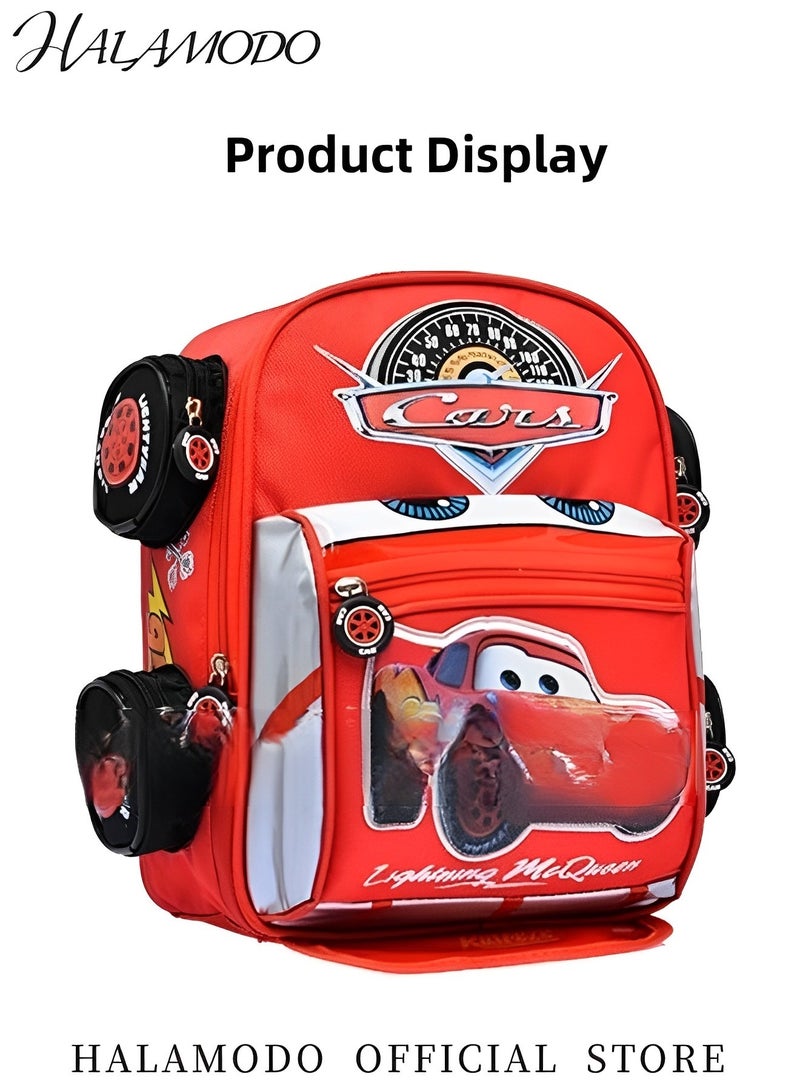 هالامودو حقيبة ظهر الأطفال حقيبة ظهر سيارة كرتونية مقاومة للماء لشاحنة كرتونية حقيبة ظهر مدرسية للأطفال الصغار مع ظهر مبطن وحزام قابل للتعديل للرعاية النهارية ومرحلة ما قبل المدرسة - Image 3