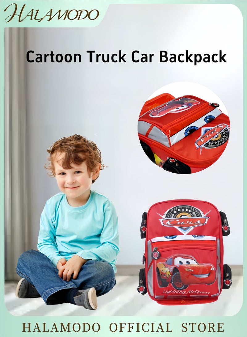 هالامودو حقيبة ظهر الأطفال حقيبة ظهر سيارة كرتونية مقاومة للماء لشاحنة كرتونية حقيبة ظهر مدرسية للأطفال الصغار مع ظهر مبطن وحزام قابل للتعديل للرعاية النهارية ومرحلة ما قبل المدرسة - Image 1