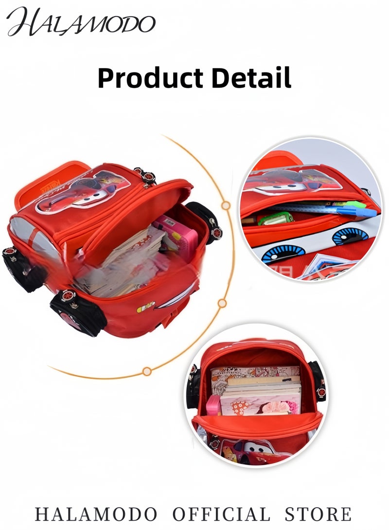 هالامودو حقيبة ظهر الأطفال حقيبة ظهر سيارة كرتونية مقاومة للماء لشاحنة كرتونية حقيبة ظهر مدرسية للأطفال الصغار مع ظهر مبطن وحزام قابل للتعديل للرعاية النهارية ومرحلة ما قبل المدرسة - Image 4