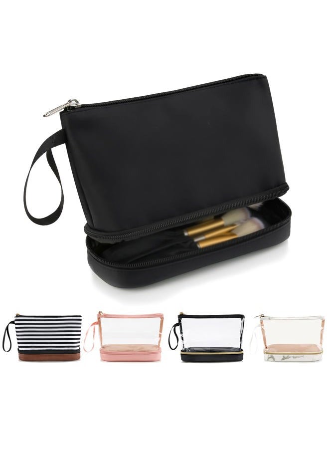 Ethereal Small Makeup Bag, 2 Layers Travel Makeup Bag with Makeup Brush Holder, Cosmetic Bag Black Make up Pouch for Women/Girls - Image 1