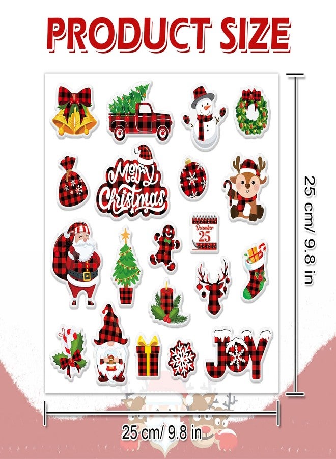 Whaline 40Pcs Christmas Thick Gel Clings Cute Red Black Plaid Santa Snowman Gnome Window Gel Decals Reusable Merry Xmas Winter Window Clings for Home Classroom Nursery - Image 5