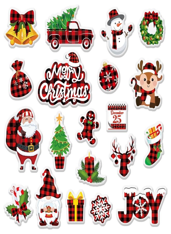 Whaline 40Pcs Christmas Thick Gel Clings Cute Red Black Plaid Santa Snowman Gnome Window Gel Decals Reusable Merry Xmas Winter Window Clings for Home Classroom Nursery - Image 1