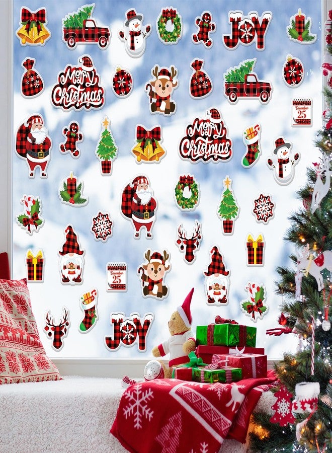 Whaline 40Pcs Christmas Thick Gel Clings Cute Red Black Plaid Santa Snowman Gnome Window Gel Decals Reusable Merry Xmas Winter Window Clings for Home Classroom Nursery - Image 4