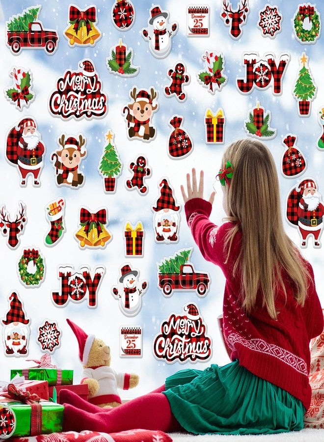 Whaline 40Pcs Christmas Thick Gel Clings Cute Red Black Plaid Santa Snowman Gnome Window Gel Decals Reusable Merry Xmas Winter Window Clings for Home Classroom Nursery - Image 3