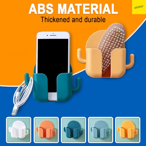 karomouj Acrylonitrile Butadiene Styrene Kma607 Wall Mount & Table Top Phone Holder Mobile Charging Stand With 2 Hook Phone Holder For Bedroom Kitchen Shelves Bathroom Office (Random Color,Pack Of 4) - Image 3