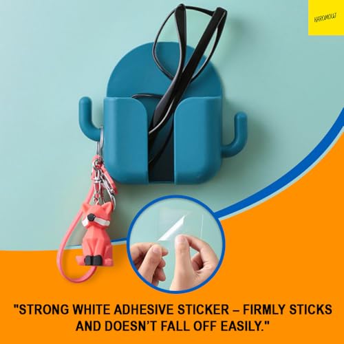 karomouj Acrylonitrile Butadiene Styrene Kma607 Wall Mount & Table Top Phone Holder Mobile Charging Stand With 2 Hook Phone Holder For Bedroom Kitchen Shelves Bathroom Office (Random Color,Pack Of 4) - Image 2