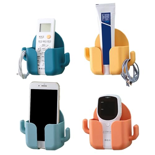 karomouj Acrylonitrile Butadiene Styrene Kma607 Wall Mount & Table Top Phone Holder Mobile Charging Stand With 2 Hook Phone Holder For Bedroom Kitchen Shelves Bathroom Office (Random Color,Pack Of 4) - Image 1