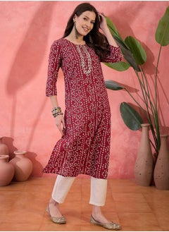 sanskrutihomes Red Pure Cotton Floral Printed Kurta for Women by Styli  - Image 3