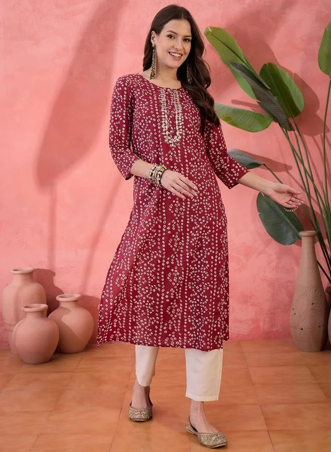 sanskrutihomes Red Pure Cotton Floral Printed Kurta for Women by Styli