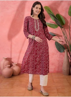 sanskrutihomes Red Pure Cotton Floral Printed Kurta for Women by Styli  - Image 1