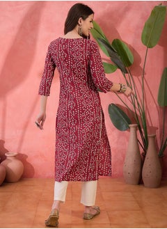 sanskrutihomes Red Pure Cotton Floral Printed Kurta for Women by Styli  - Image 2