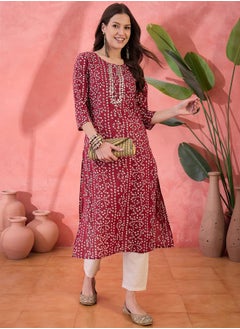 sanskrutihomes Red Pure Cotton Floral Printed Kurta for Women by Styli  - Image 4