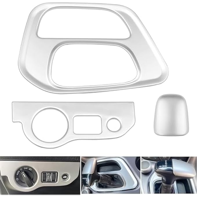 rayihni Gear Shift Panel Covers  Headlight Switch Panel Sticker  Gear Shift Trim Knob Cover Interior Accessories Compatible for 20152021 Challenger Silver - Image 1