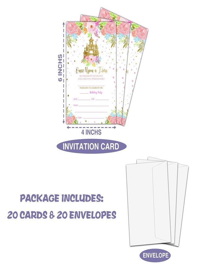 Levitatinyear Princess Birthday Party Invitation, Fairytale Castle Themed FillIn Invites, 20 Gold Foil Floral Invitations With Envelopes for Teens Girls (4 X 6), Kids Royal Party Favors Decorations and Supplies - Image 4
