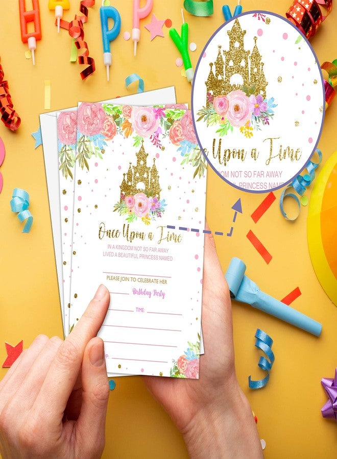 Levitatinyear Princess Birthday Party Invitation, Fairytale Castle Themed FillIn Invites, 20 Gold Foil Floral Invitations With Envelopes for Teens Girls (4 X 6), Kids Royal Party Favors Decorations and Supplies - Image 3