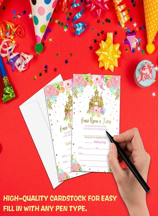 Levitatinyear Princess Birthday Party Invitation, Fairytale Castle Themed FillIn Invites, 20 Gold Foil Floral Invitations With Envelopes for Teens Girls (4 X 6), Kids Royal Party Favors Decorations and Supplies - Image 5