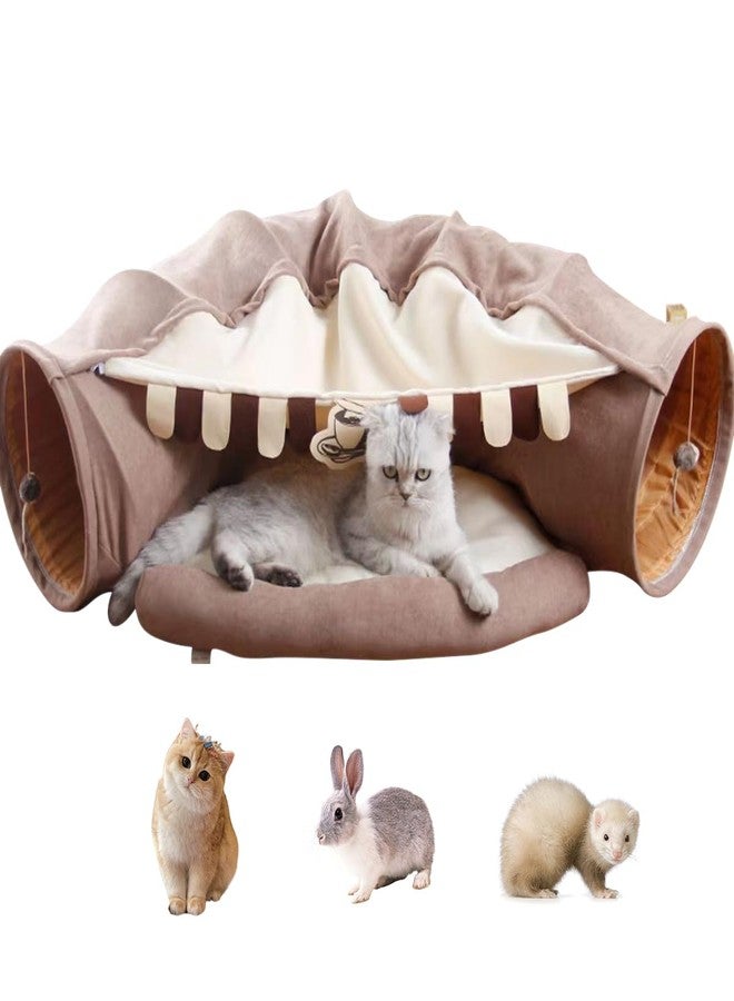 EAEDMY Cat Rabbit Tunnel Bed Nest for Cats Indoor, with Collapsible Washable Soft Cushion, Plush Ball and Exercise Wheel Tube, Fit for Puppy Bunny Kitty Kitten Ferret(2.Coffee) - Image 1