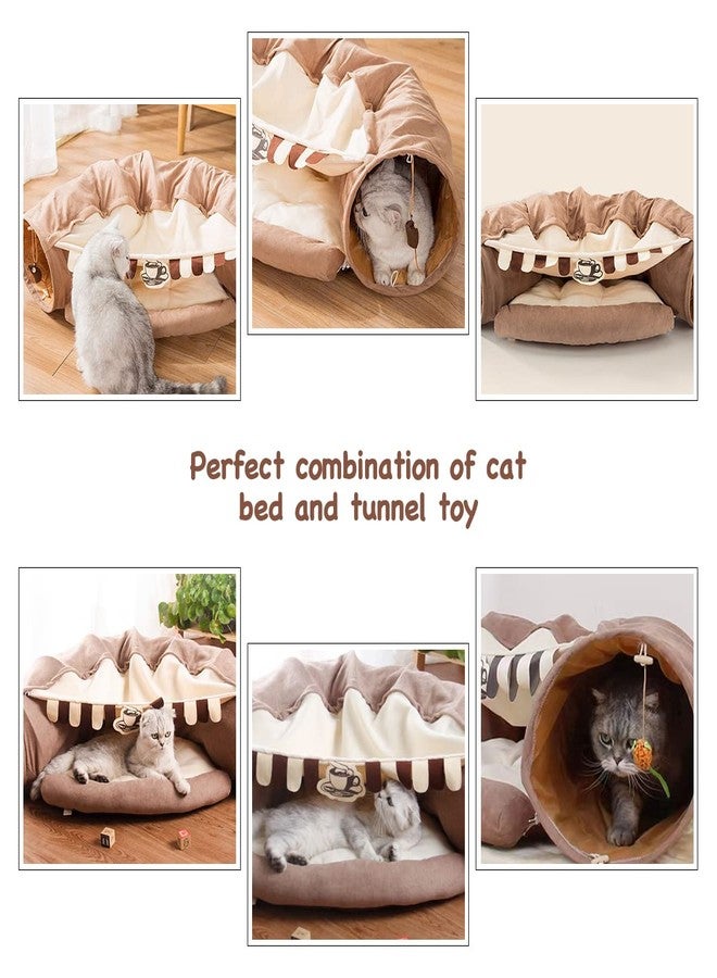 EAEDMY Cat Rabbit Tunnel Bed Nest for Cats Indoor, with Collapsible Washable Soft Cushion, Plush Ball and Exercise Wheel Tube, Fit for Puppy Bunny Kitty Kitten Ferret(2.Coffee) - Image 3
