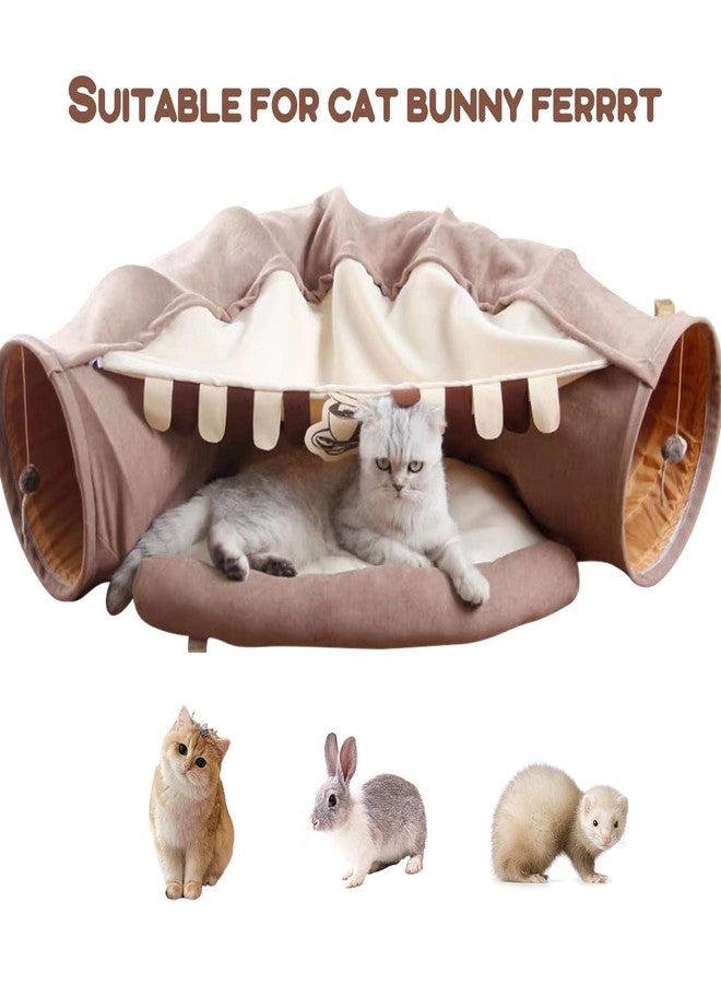 EAEDMY Cat Rabbit Tunnel Bed Nest for Cats Indoor, with Collapsible Washable Soft Cushion, Plush Ball and Exercise Wheel Tube, Fit for Puppy Bunny Kitty Kitten Ferret(2.Coffee) - Image 5
