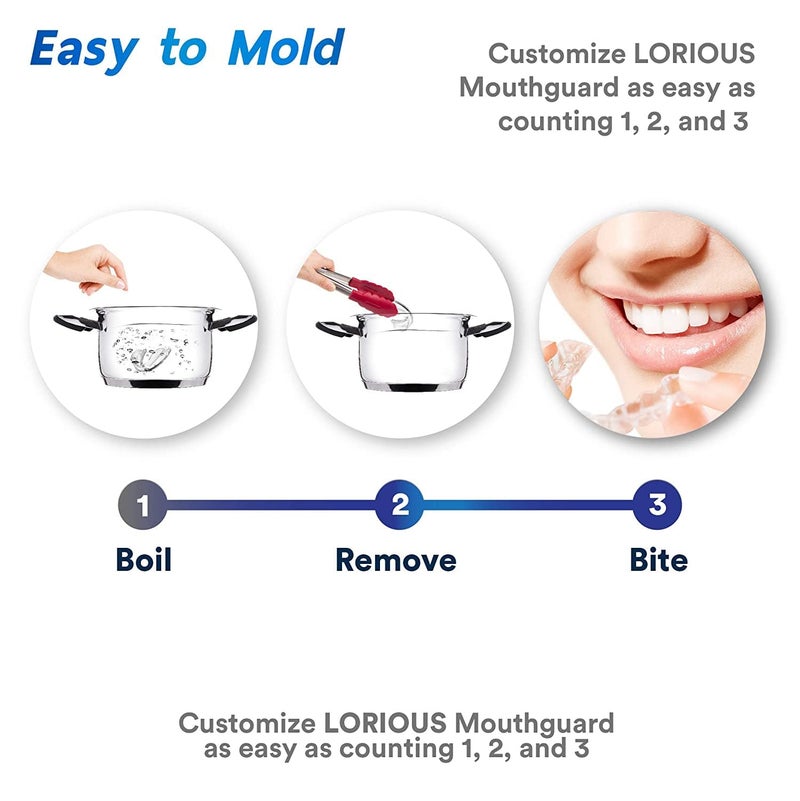 LORIOUS Mouthguard - One Size Fits All Premium Set of 6 BPA Free Moldable, Customizable and Trimmable Medical Grade Mouth Guard for Grinding Teeth Clenching Bruxism, Sport Athletic, Whitening Tray - Image 5
