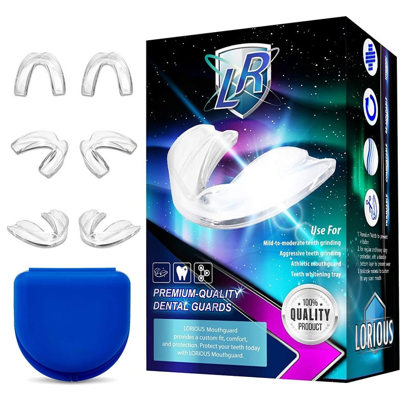LORIOUS Mouthguard - One Size Fits All Premium Set of 6 BPA Free Moldable, Customizable and Trimmable Medical Grade Mouth Guard for Grinding Teeth Clenching Bruxism, Sport Athletic, Whitening Tray - Image 1