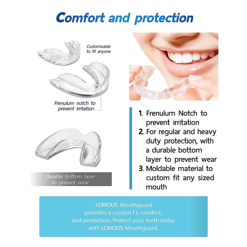 LORIOUS Mouthguard - One Size Fits All Premium Set of 6 BPA Free Moldable, Customizable and Trimmable Medical Grade Mouth Guard for Grinding Teeth Clenching Bruxism, Sport Athletic, Whitening Tray - Image 4