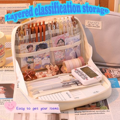 Fcteap Pencil Case Pouch Box Cute Kawaii Large Capacity Aesthetic Zipper Pen Holder Organizer Bag for Office Workspace Supplies Desk Accessories Travel (Green) - Image 4