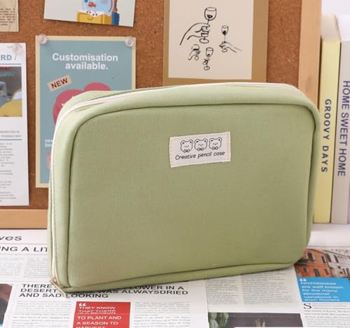 Fcteap Pencil Case Pouch Box Cute Kawaii Large Capacity Aesthetic Zipper Pen Holder Organizer Bag for Office Workspace Supplies Desk Accessories Travel (Green) - Image 2