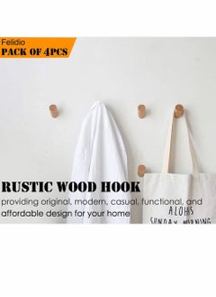 Excefore Wall Hooks, 4 Pack Natural Wood Coat Hooks Mounted, Rustic Rack Hat Robe Hook Entryway Hangers Heavy Duty for Hanging Towels, Beech  - Image 2