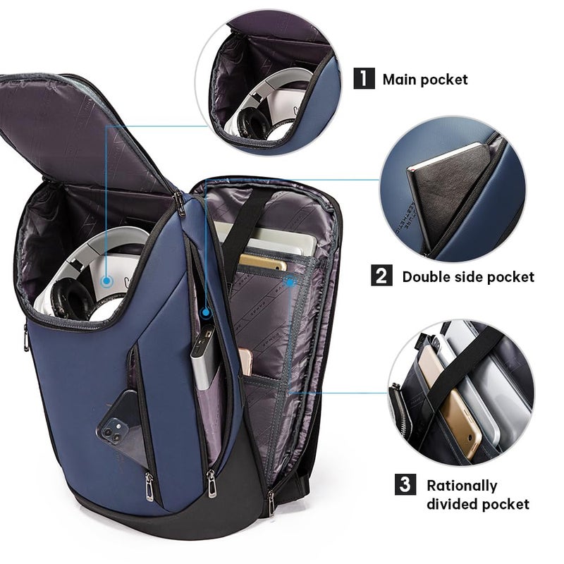 BANGE Business Smart Backpack Waterproof fit 15.6 Inch Laptop Backpack with USB Charging Port,Travel Durable Backpack, Blue（two Pocket), Medium, Fashion - Image 2