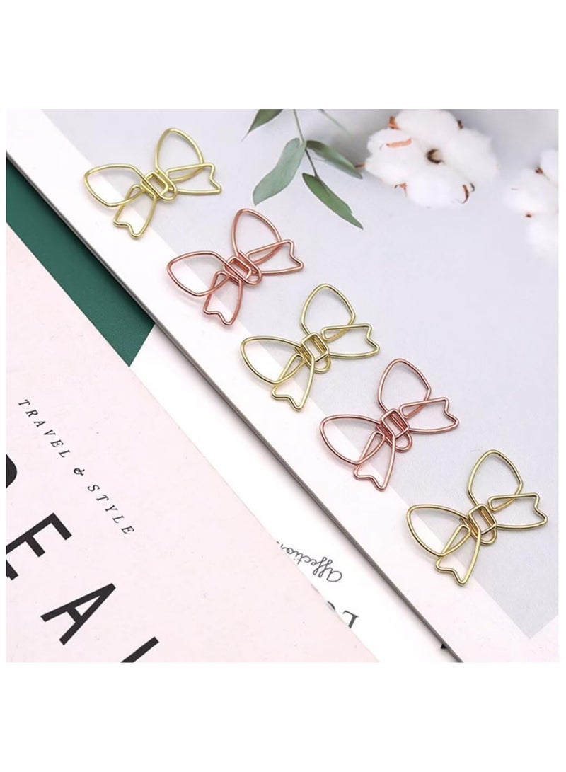Generic 100PCS Funny Bowknot Shape Paper Clips Cute Metal Paperclips Paper Clips Bookmarks Planner Clips Decorative Bow Paperclips for School Office Home (Gold)  - Image 3
