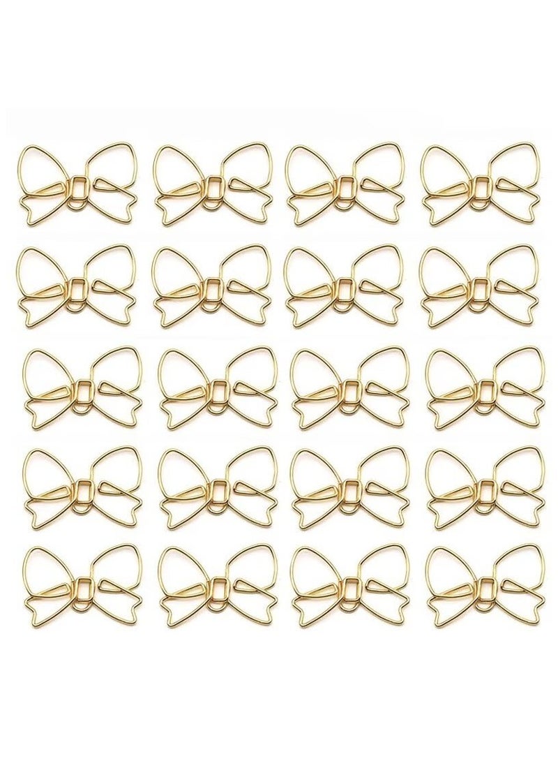 Generic 100PCS Funny Bowknot Shape Paper Clips Cute Metal Paperclips Paper Clips Bookmarks Planner Clips Decorative Bow Paperclips for School Office Home (Gold)  - Image 1