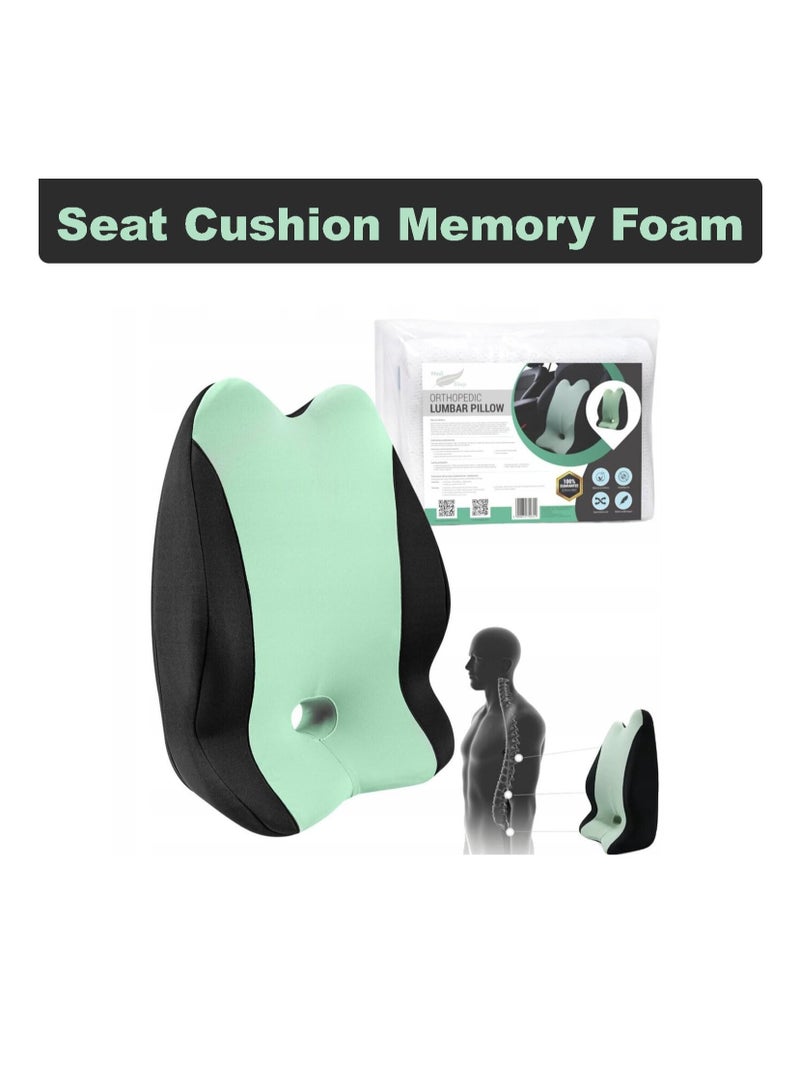 TYCOM Seat Cushion for Office Lumbar Support Pillow Chair Memory Foam Seat Cushion for Sciatica Back Support Pillow Chair Pads Reduce Tailbone Pressure Green. - Image 3