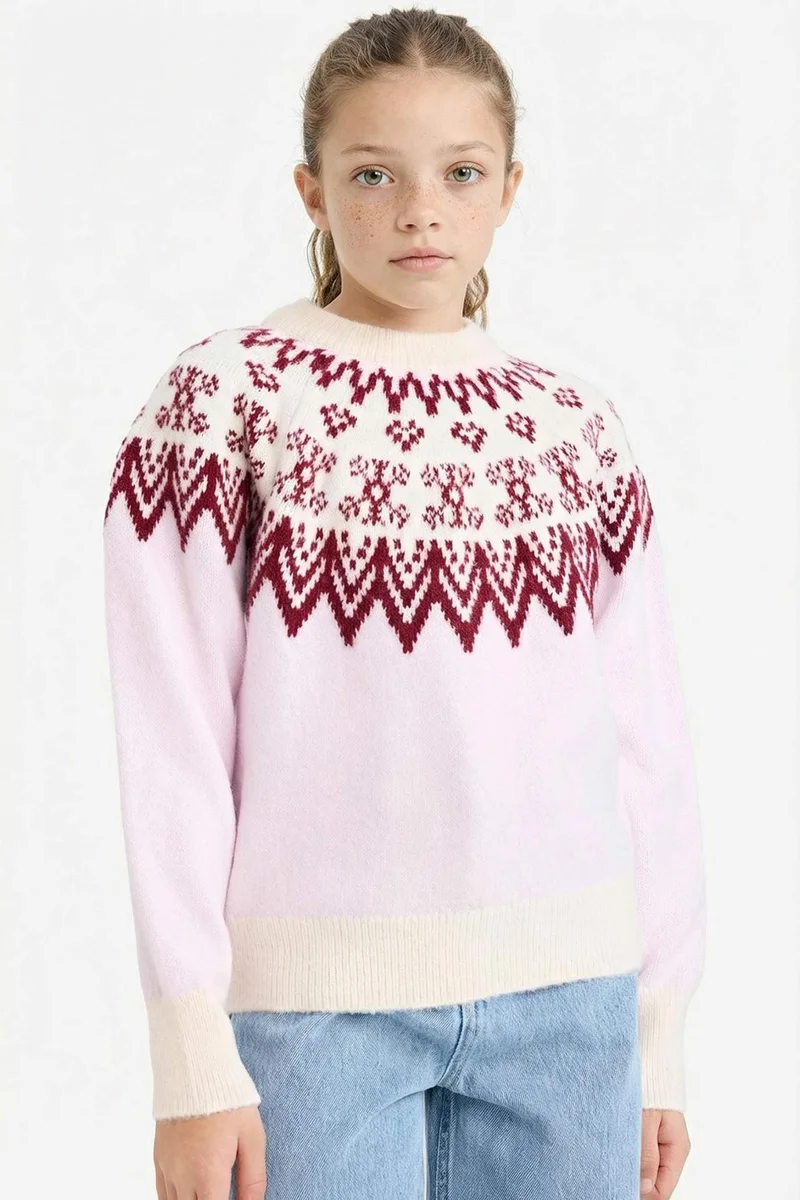 ديفاكتو Girl Regular Fit Embroidered Crew Neck Pullover