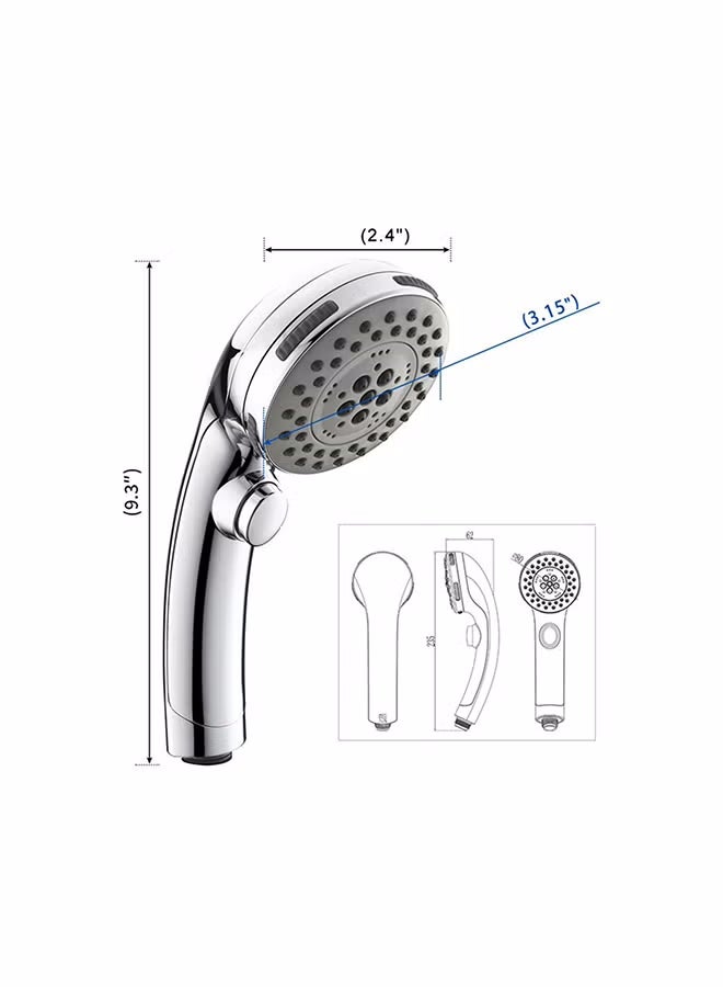 Shower Head - High Pressure Shower Heads 5 Spray Modes, Power Shower Head with One-Click Water Stop Button, Water Saving Shower Head for Adults Children (Silver) - Image 3