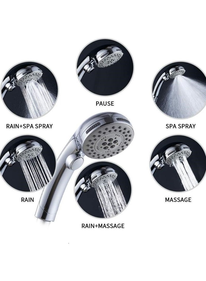 Shower Head - High Pressure Shower Heads 5 Spray Modes, Power Shower Head with One-Click Water Stop Button, Water Saving Shower Head for Adults Children (Silver) - Image 2